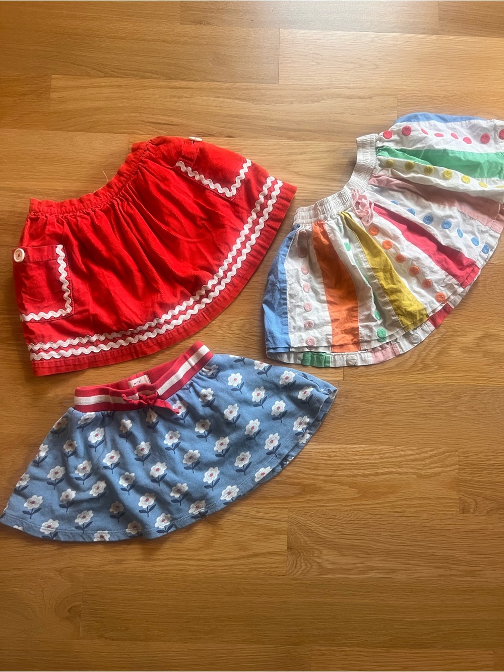 Mini Boden Red, Blue & Multicolor Girls' Skirt Trio